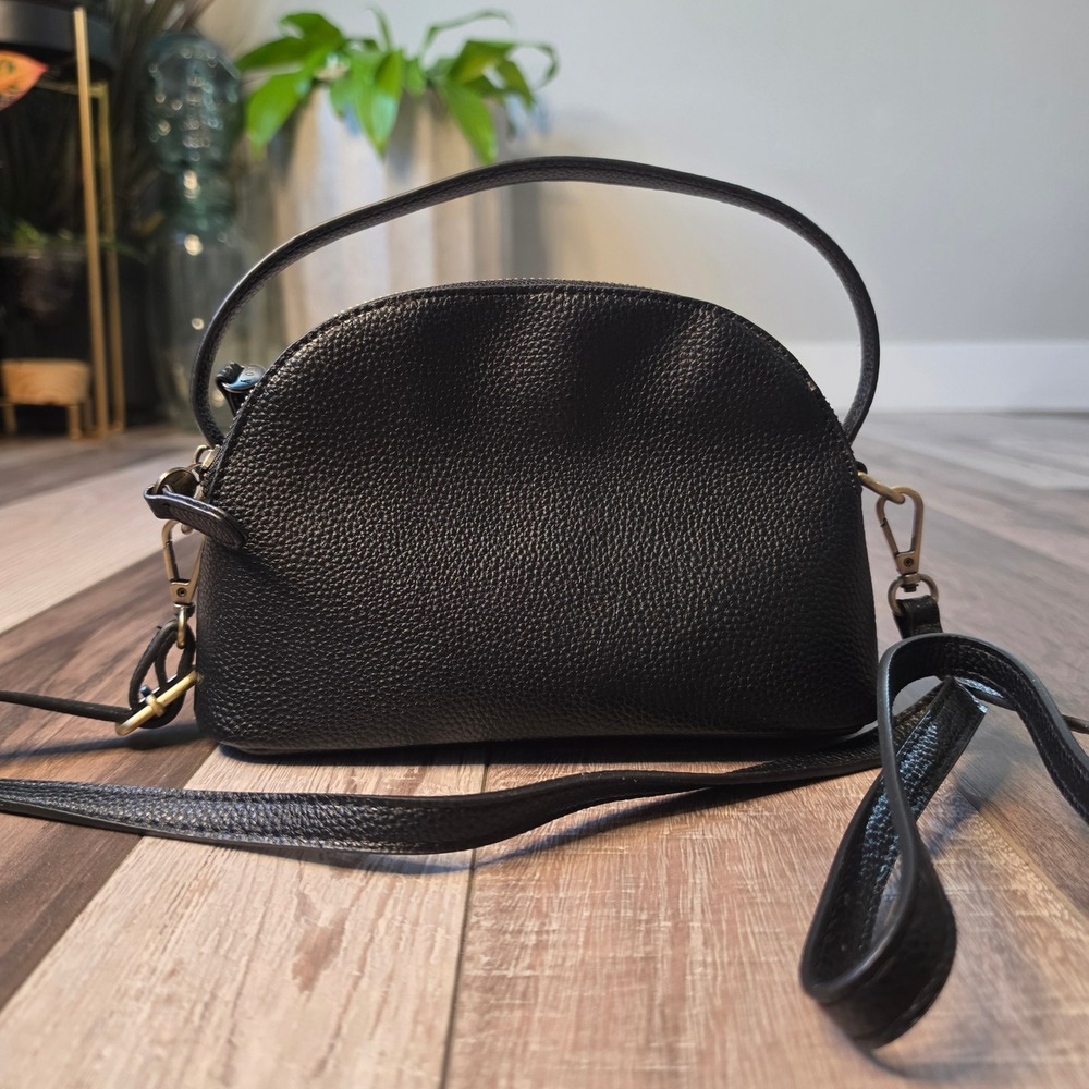 Joy Susan Crossbody Bag Womens Small Black Excellent Pebbled Dome Satchel